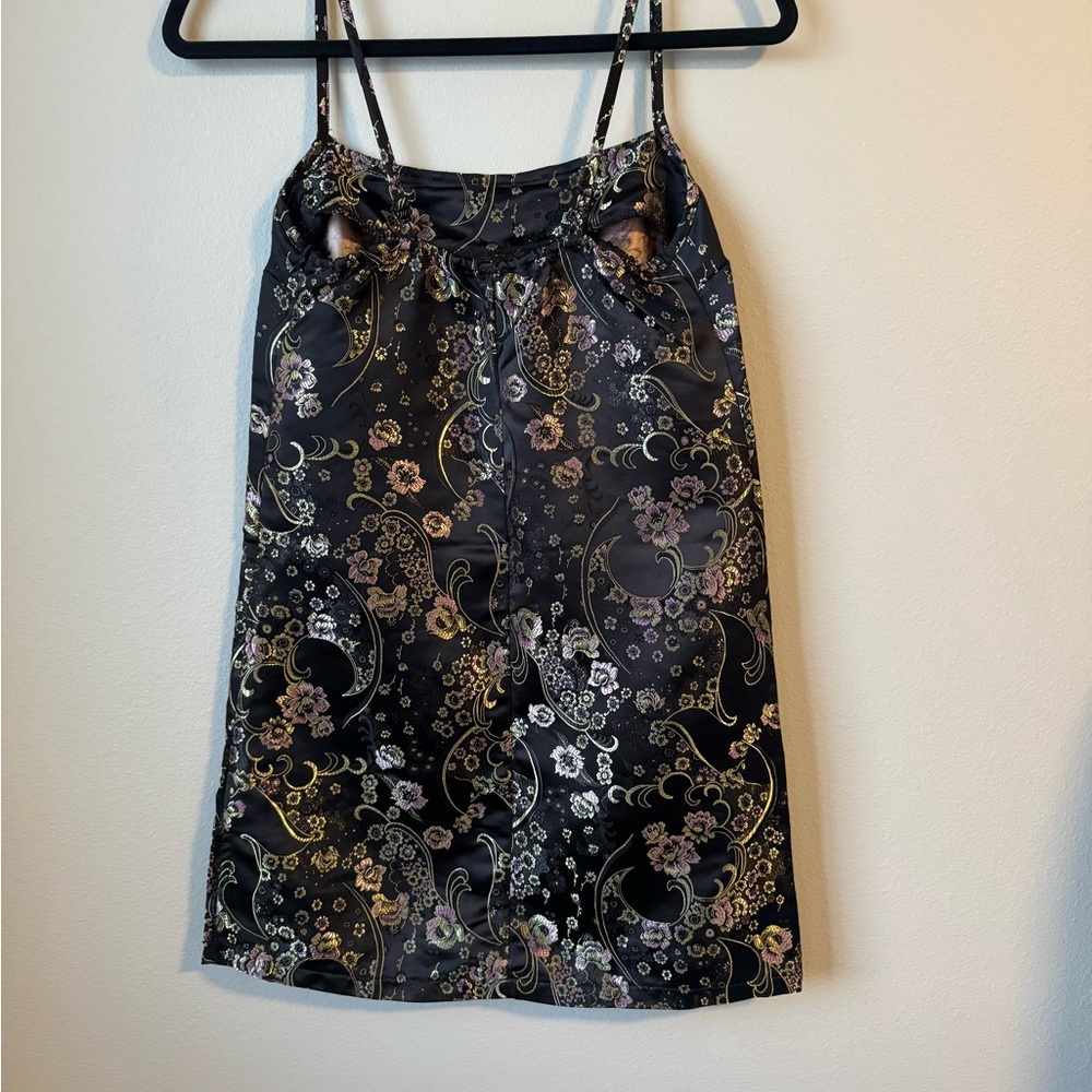 Brandy Melville Floral Black Satin Mini Dress - Picture 3 of 5